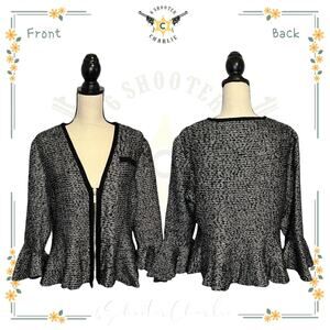 Vintage Women's Midnight Velvet Size 16 Tweed Boucle Peplum Blazer ZipUp Jacket